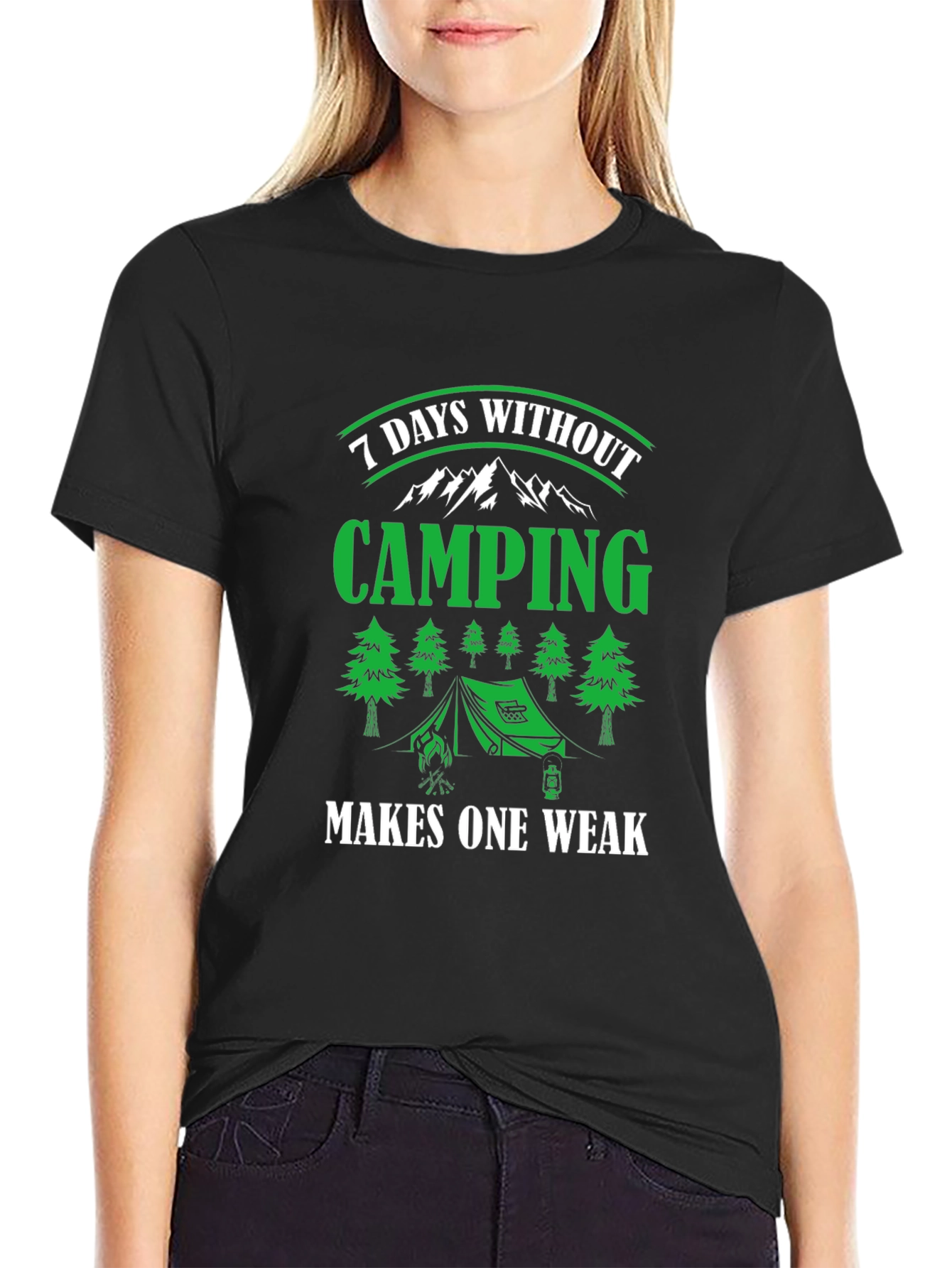 Camiseta Negra de Camping - 7 Días Sin Acampar