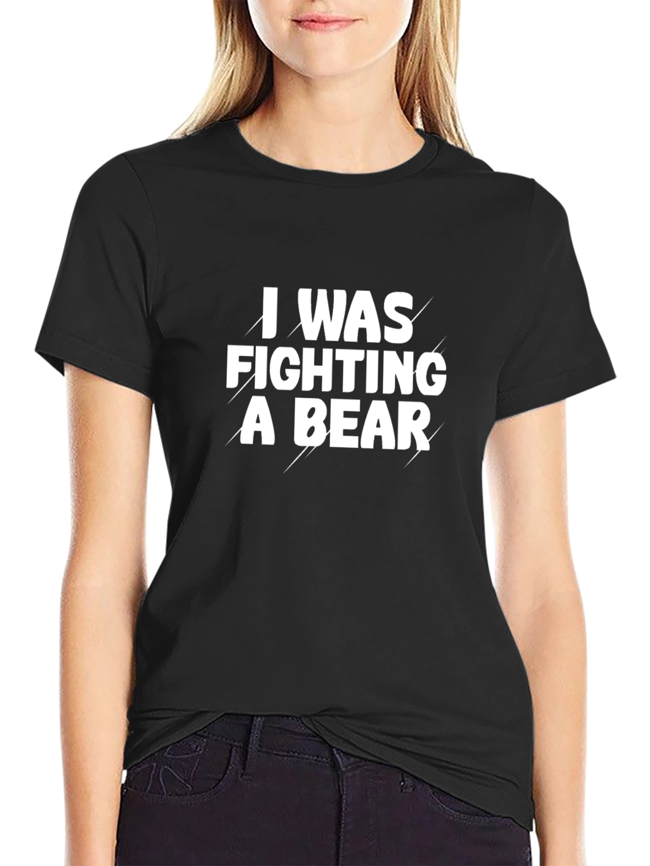 Camiseta Negra I Was Fighting a Bear Divertida