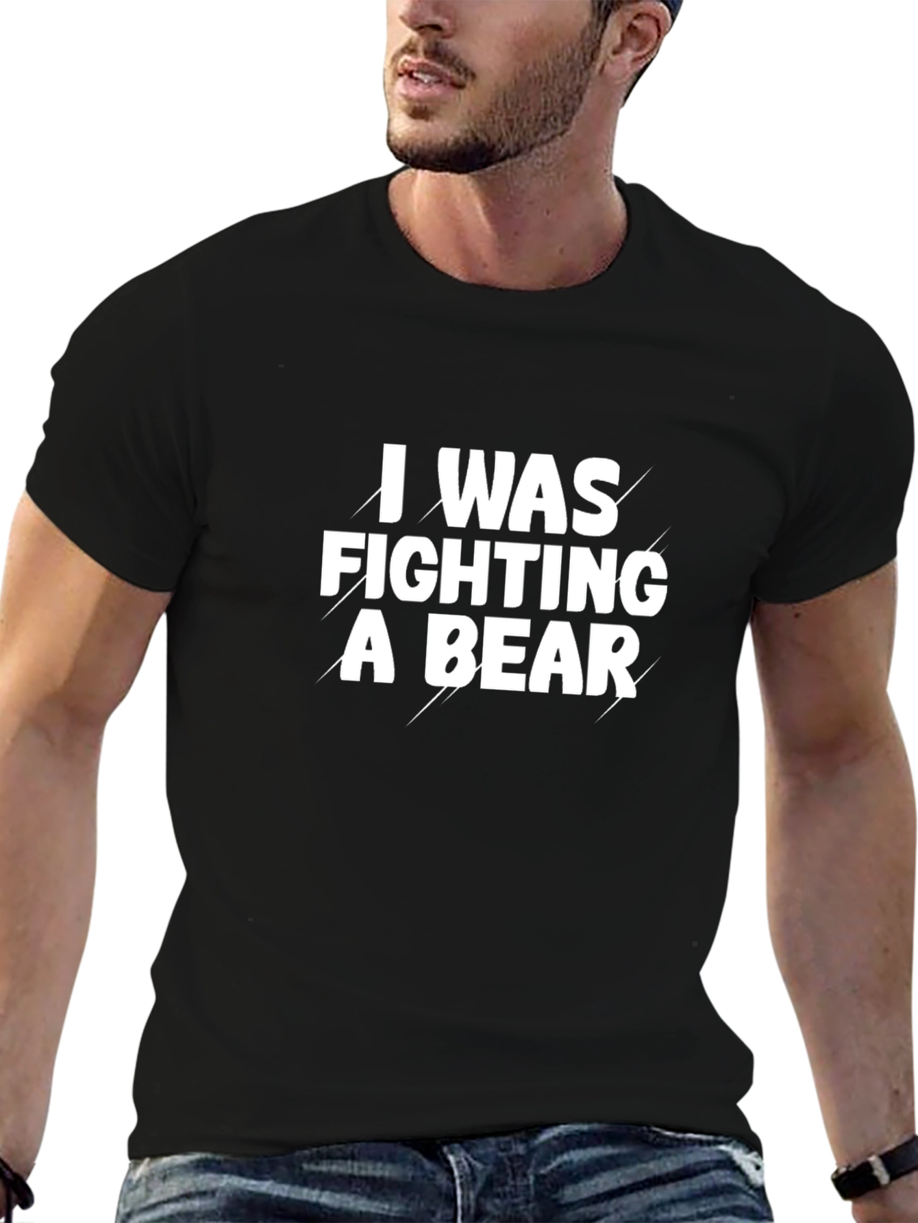 Camiseta Negra I Was Fighting a Bear Divertida