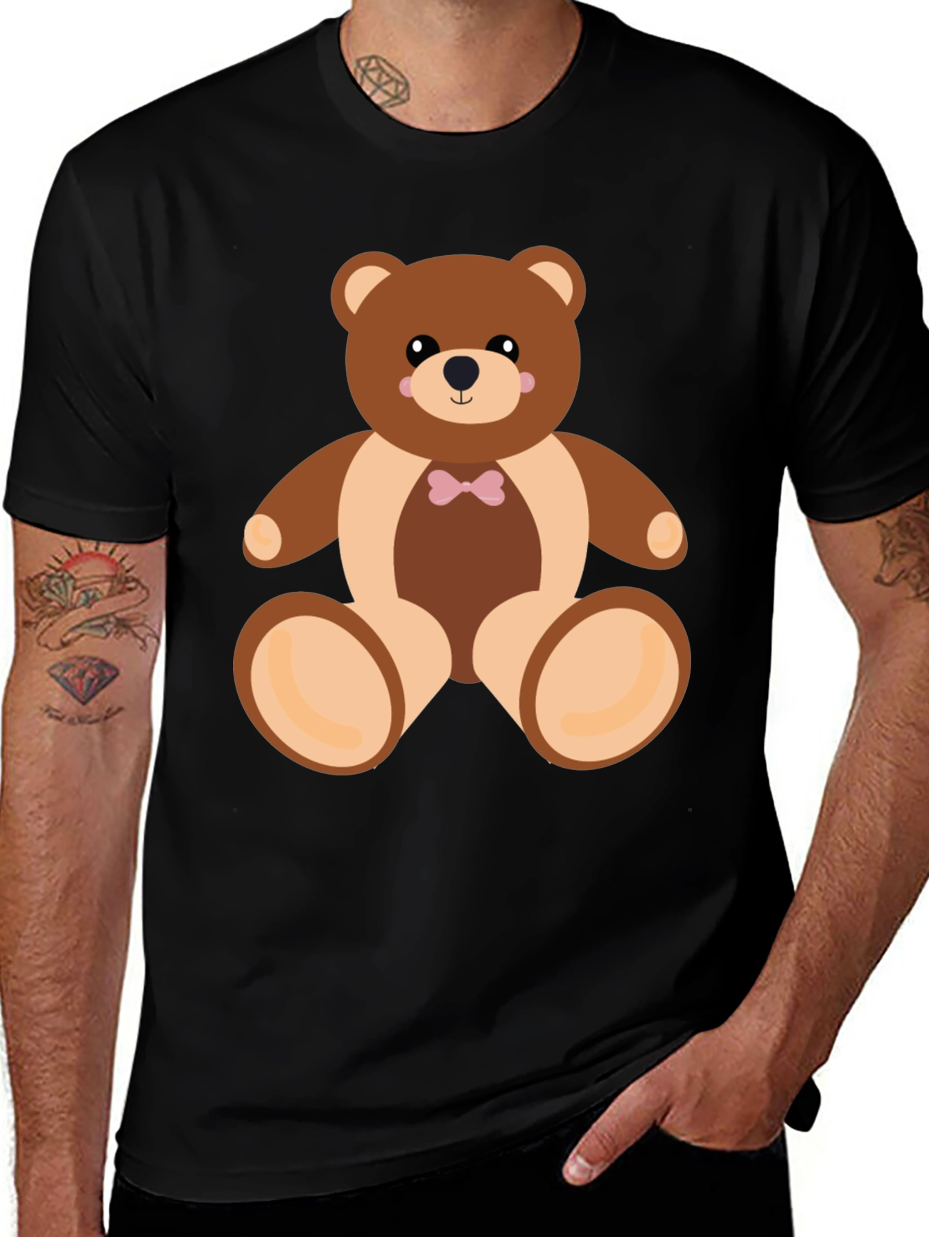 Camiseta Negra con Diseño de Oso de Peluche