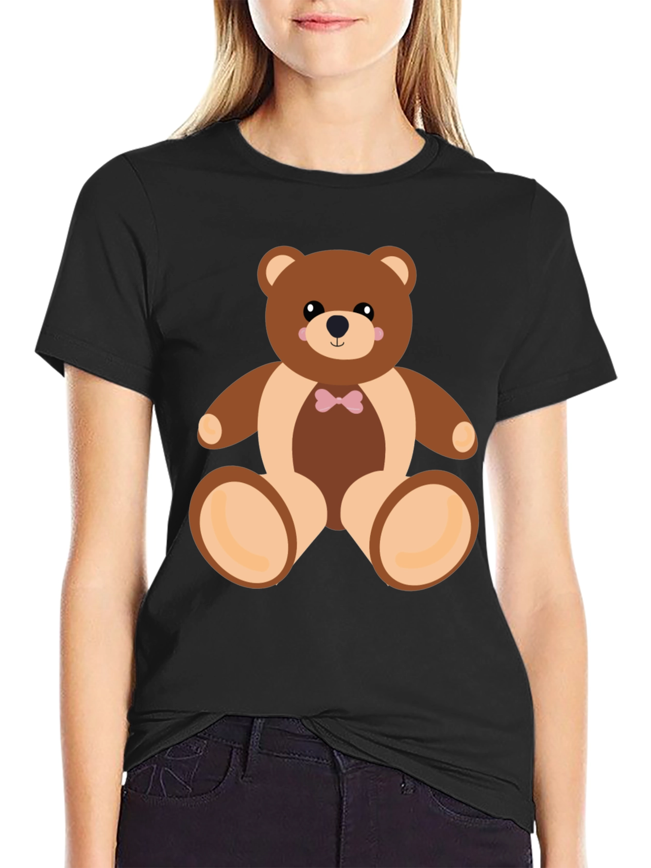 Camiseta Negra con Diseño de Oso de Peluche