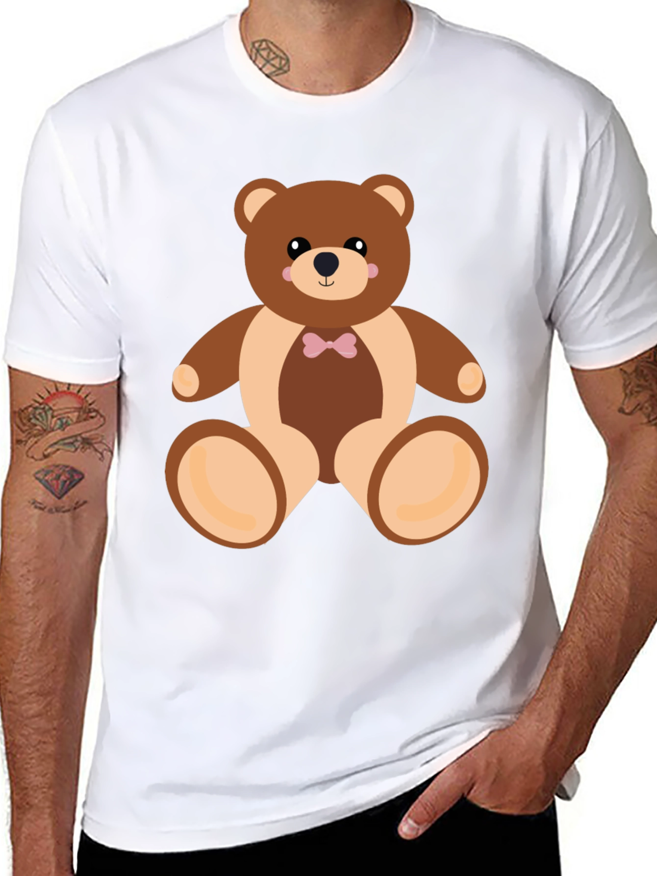 Camiseta Negra con Diseño de Oso de Peluche