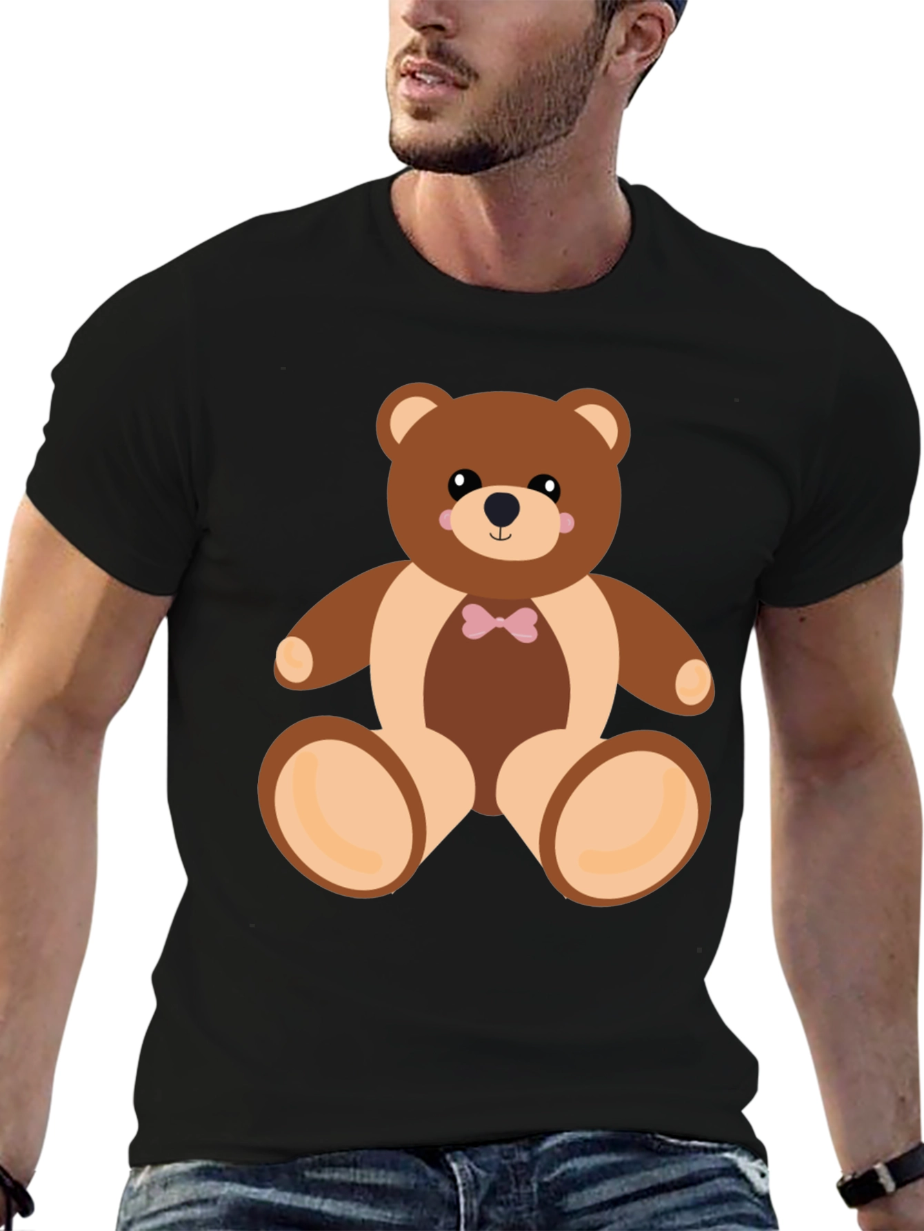 Camiseta Negra con Diseño de Oso de Peluche