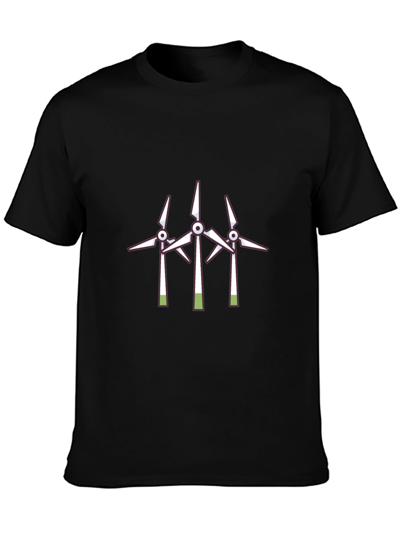 Camiseta Negra con Diseño de Molinos Eólicos