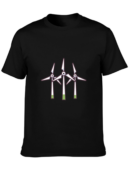 Camiseta Negra con Diseño de Molinos Eólicos