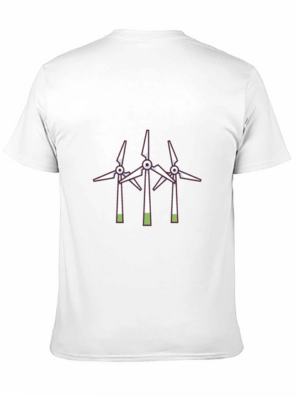 Camiseta Negra con Diseño de Molinos Eólicos
