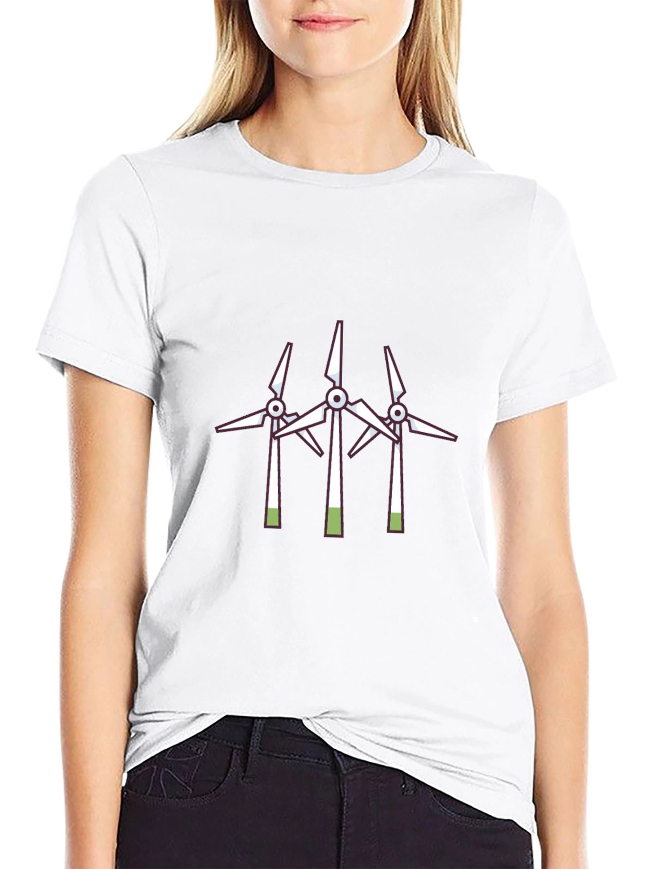 Camiseta Negra con Diseño de Molinos Eólicos