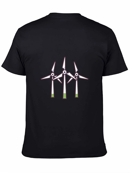 Camiseta Negra con Diseño de Molinos Eólicos