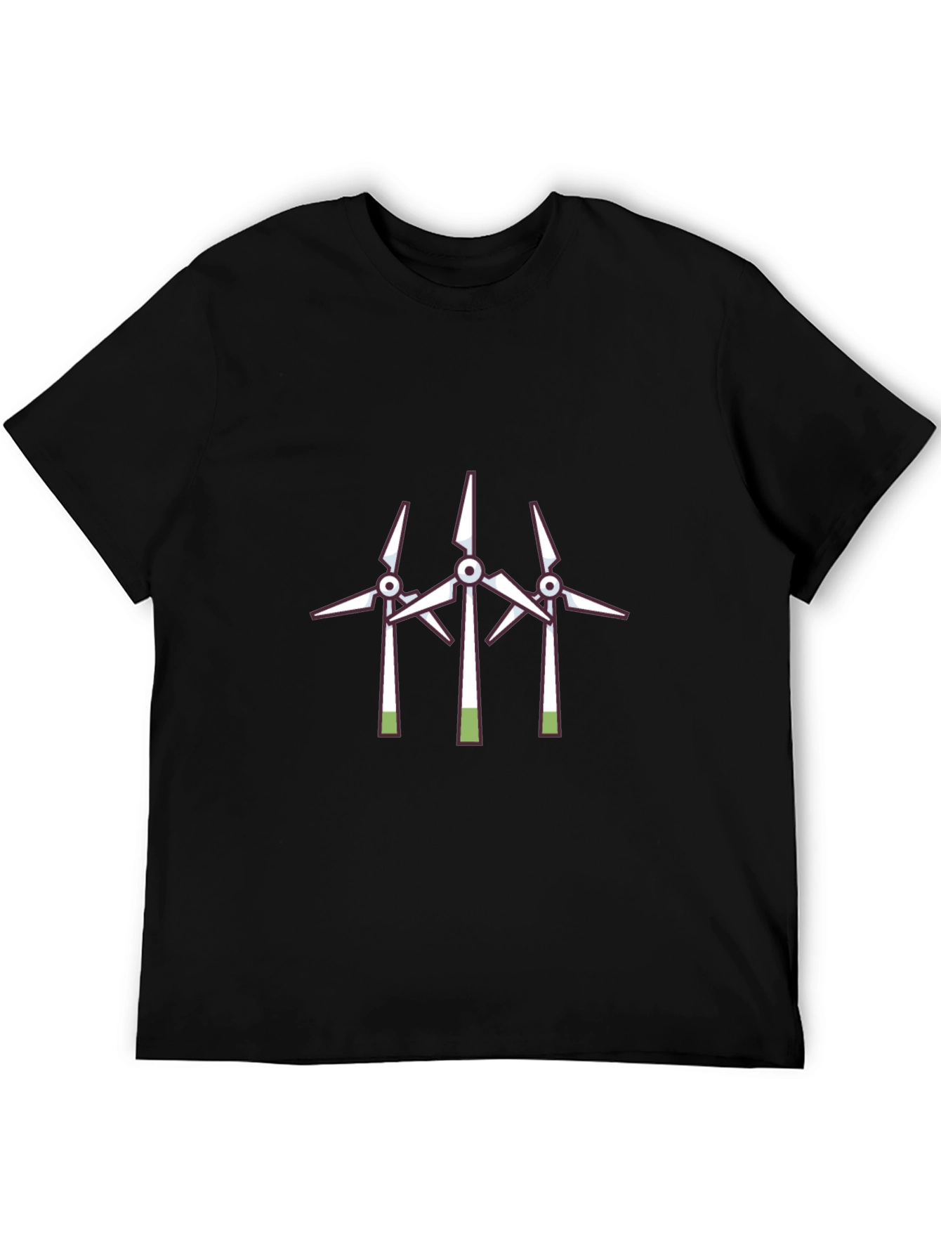 Camiseta Negra con Diseño de Molinos Eólicos