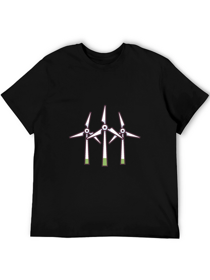Camiseta Negra con Diseño de Molinos Eólicos