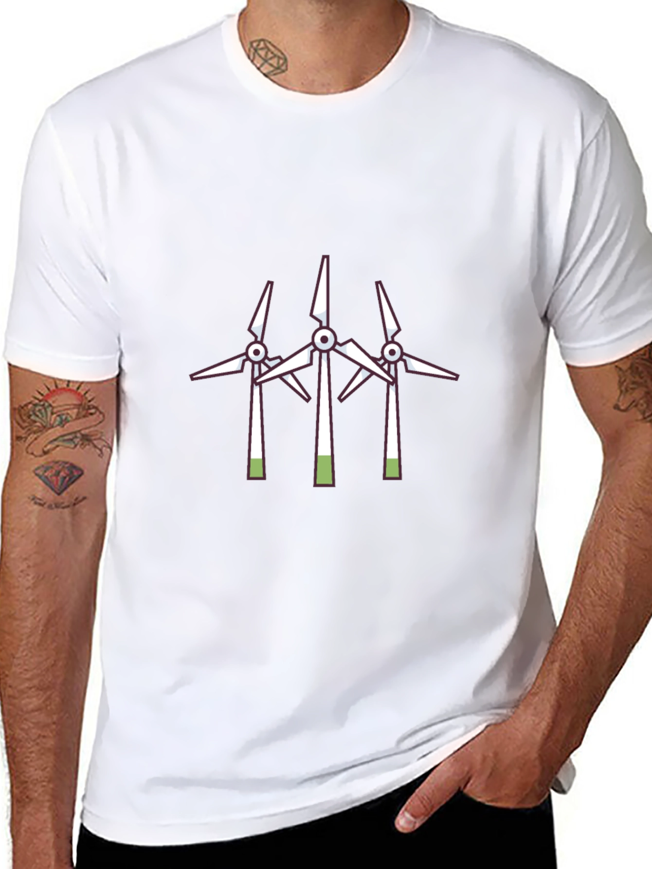Camiseta Negra con Diseño de Molinos Eólicos