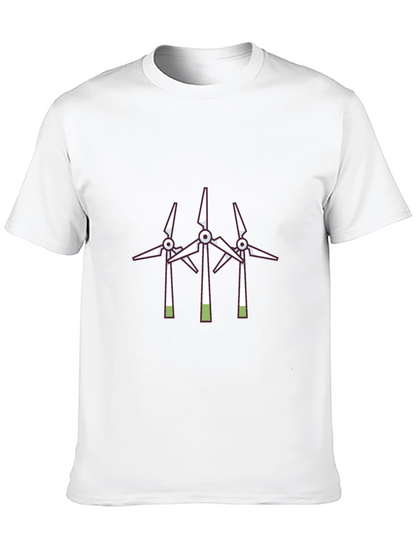 Camiseta Negra con Diseño de Molinos Eólicos