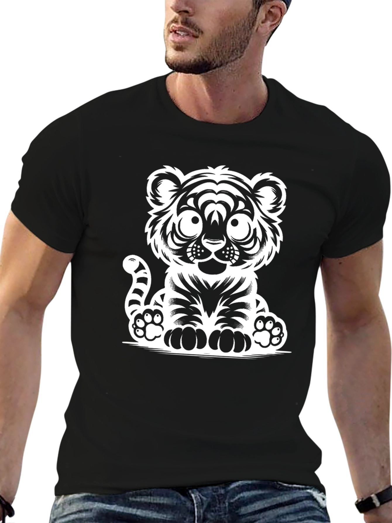 Camiseta Negra con Diseño de Tigre Adorable