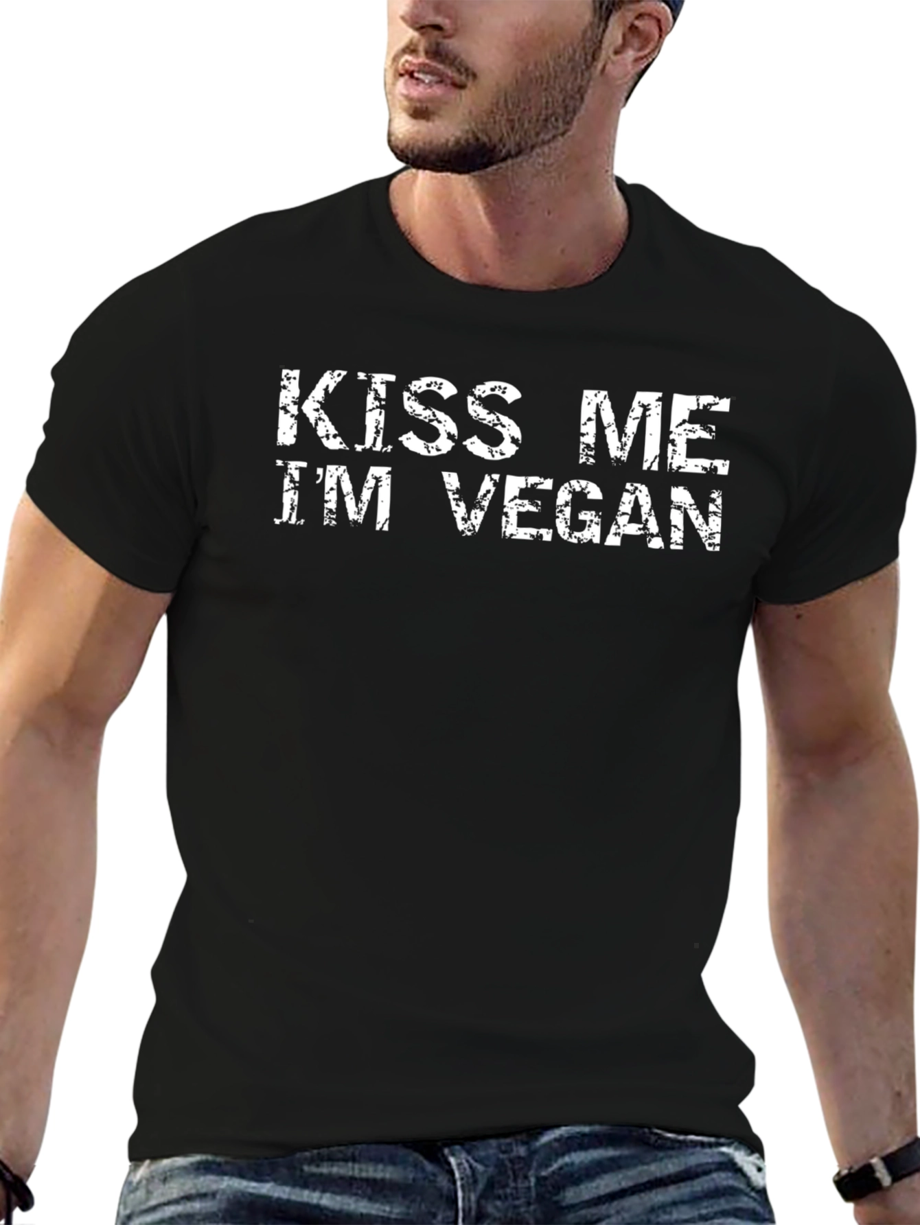 Camiseta Negra Vegana: ¡Bésame Soy Vegano!