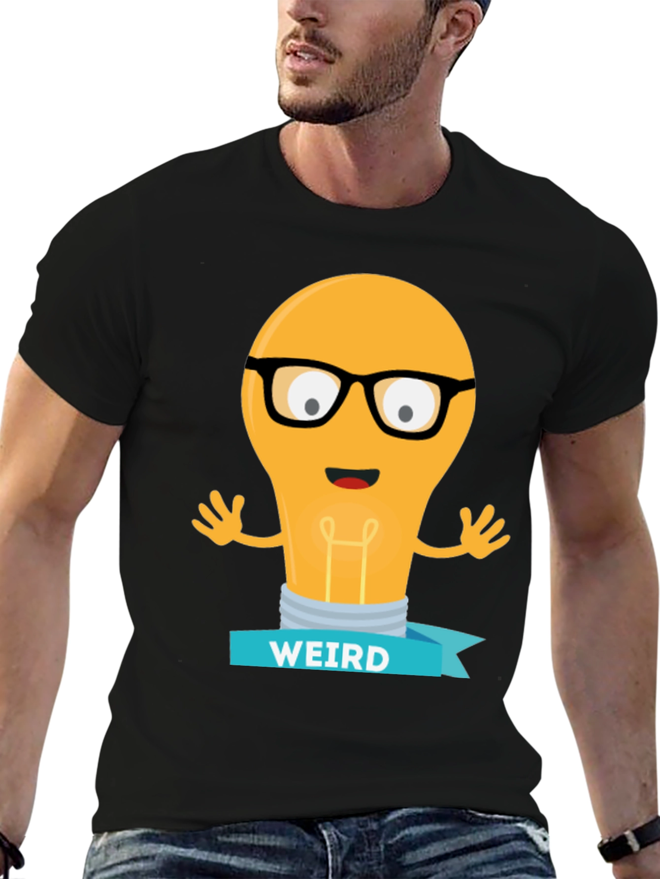 Camiseta Negra con Diseño de Bombilla Raro