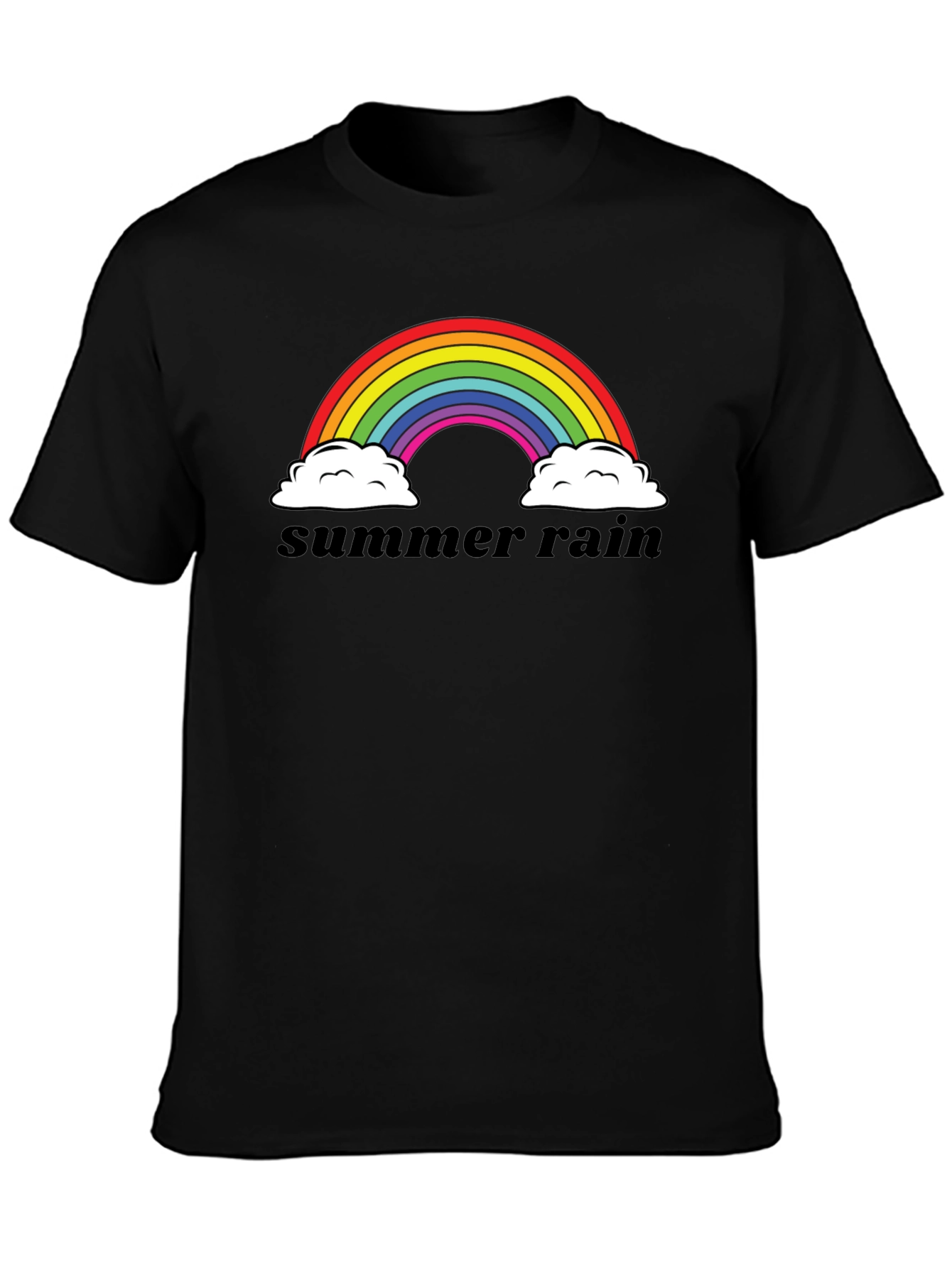 Camiseta Negra Summer Rain Arcoíris Algodón