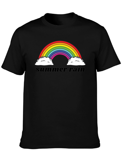 Camiseta Negra Summer Rain Arcoíris Algodón