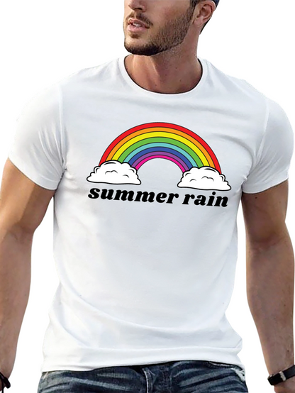 Camiseta Negra Summer Rain Arcoíris Algodón