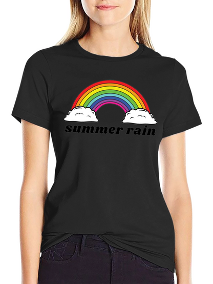 Camiseta Negra Summer Rain Arcoíris Algodón