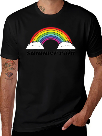 Camiseta Negra Summer Rain Arcoíris Algodón