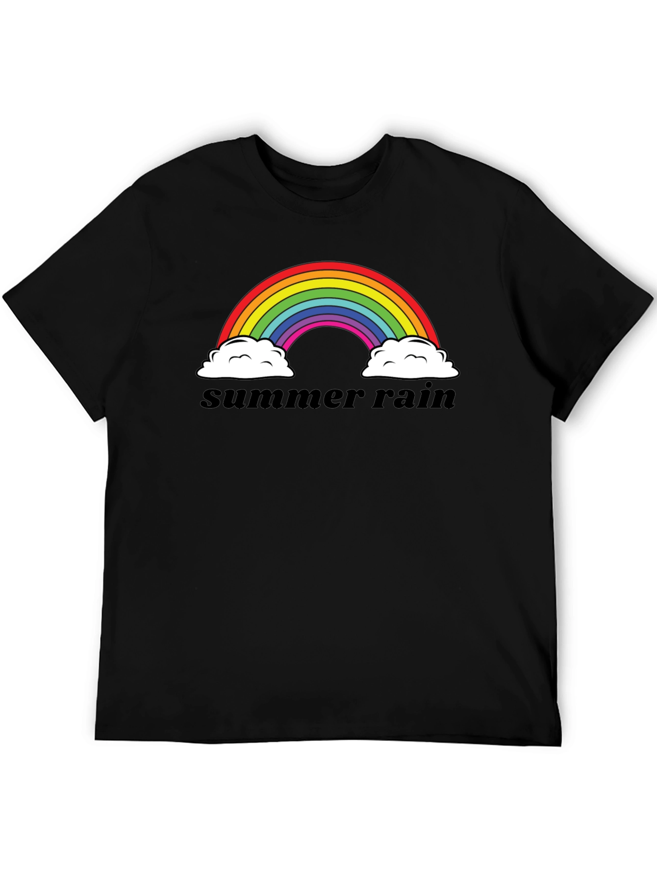 Camiseta Negra Summer Rain Arcoíris Algodón