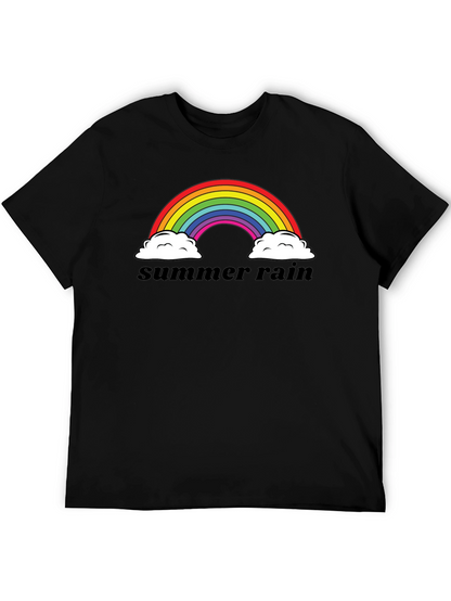 Camiseta Negra Summer Rain Arcoíris Algodón