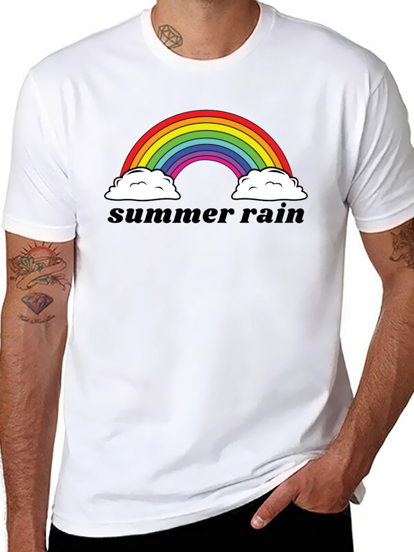 Camiseta Negra Summer Rain Arcoíris Algodón