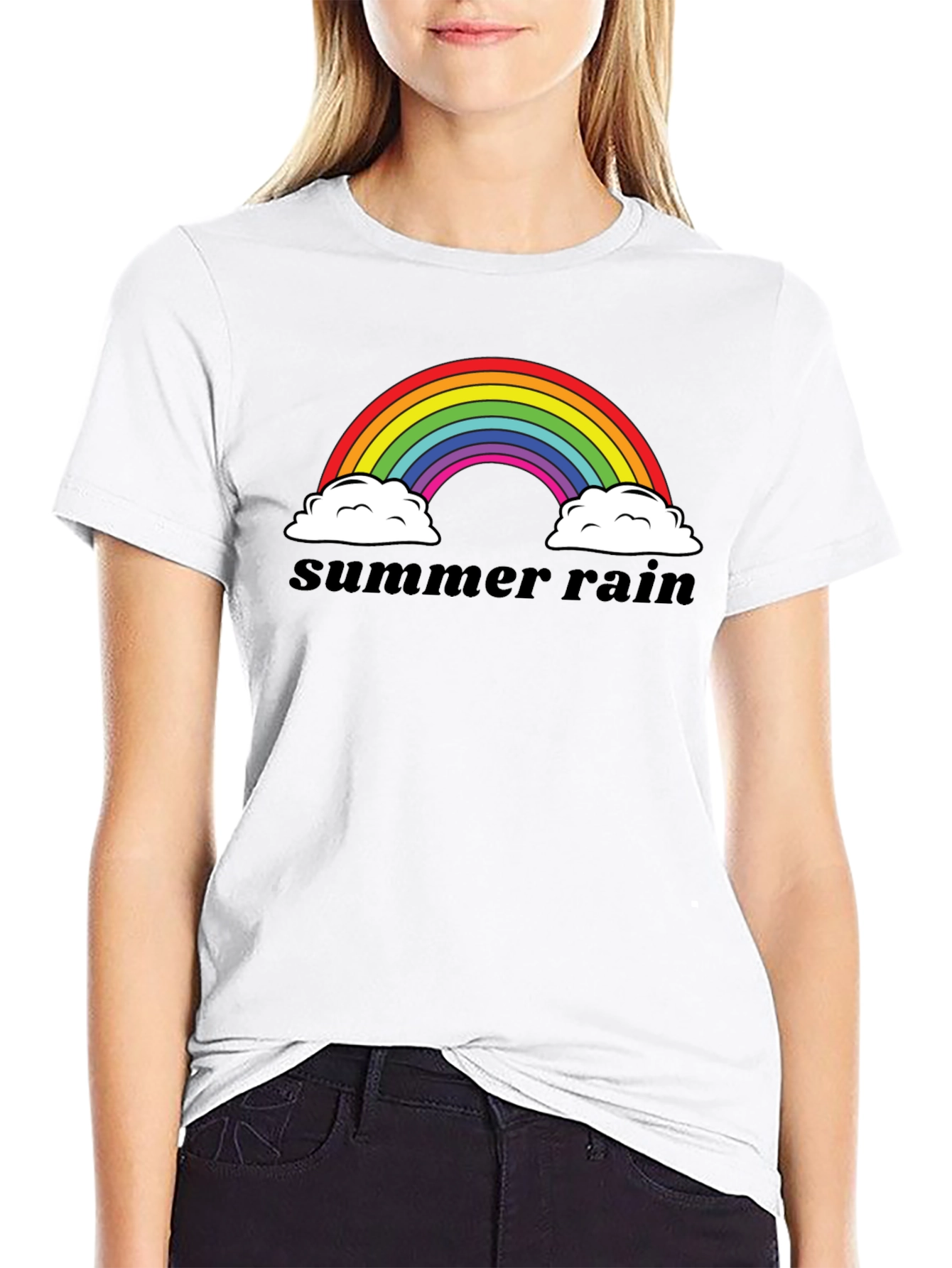 Camiseta Negra Summer Rain Arcoíris Algodón