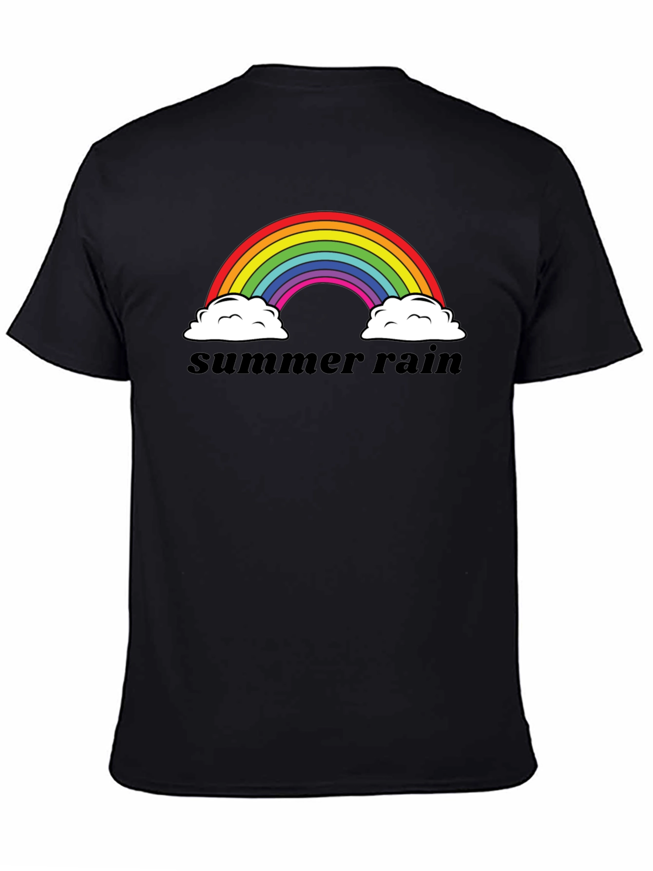 Camiseta Negra Summer Rain Arcoíris Algodón