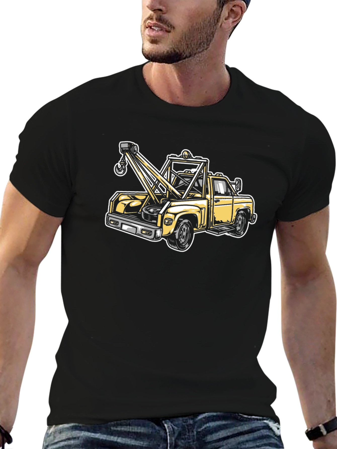 Camiseta Negra con Diseño de Grúa Clásica