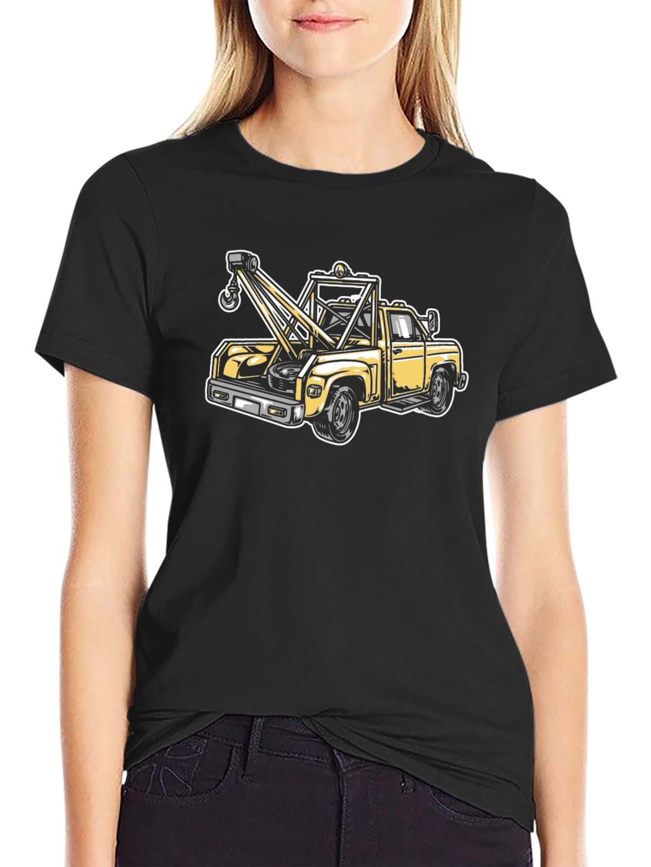 Camiseta Negra con Diseño de Grúa Clásica