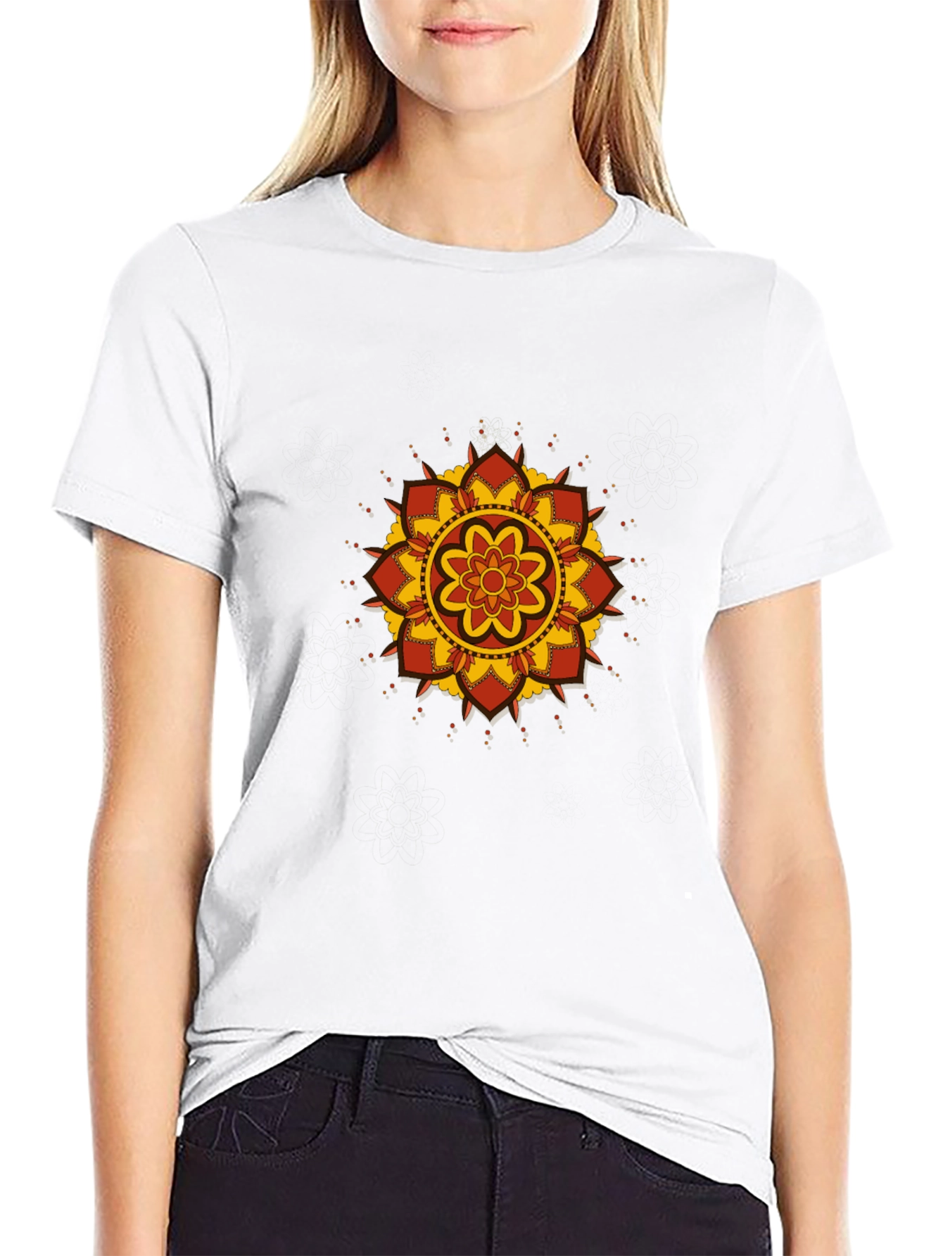 Camiseta Negra con Mandala Floral