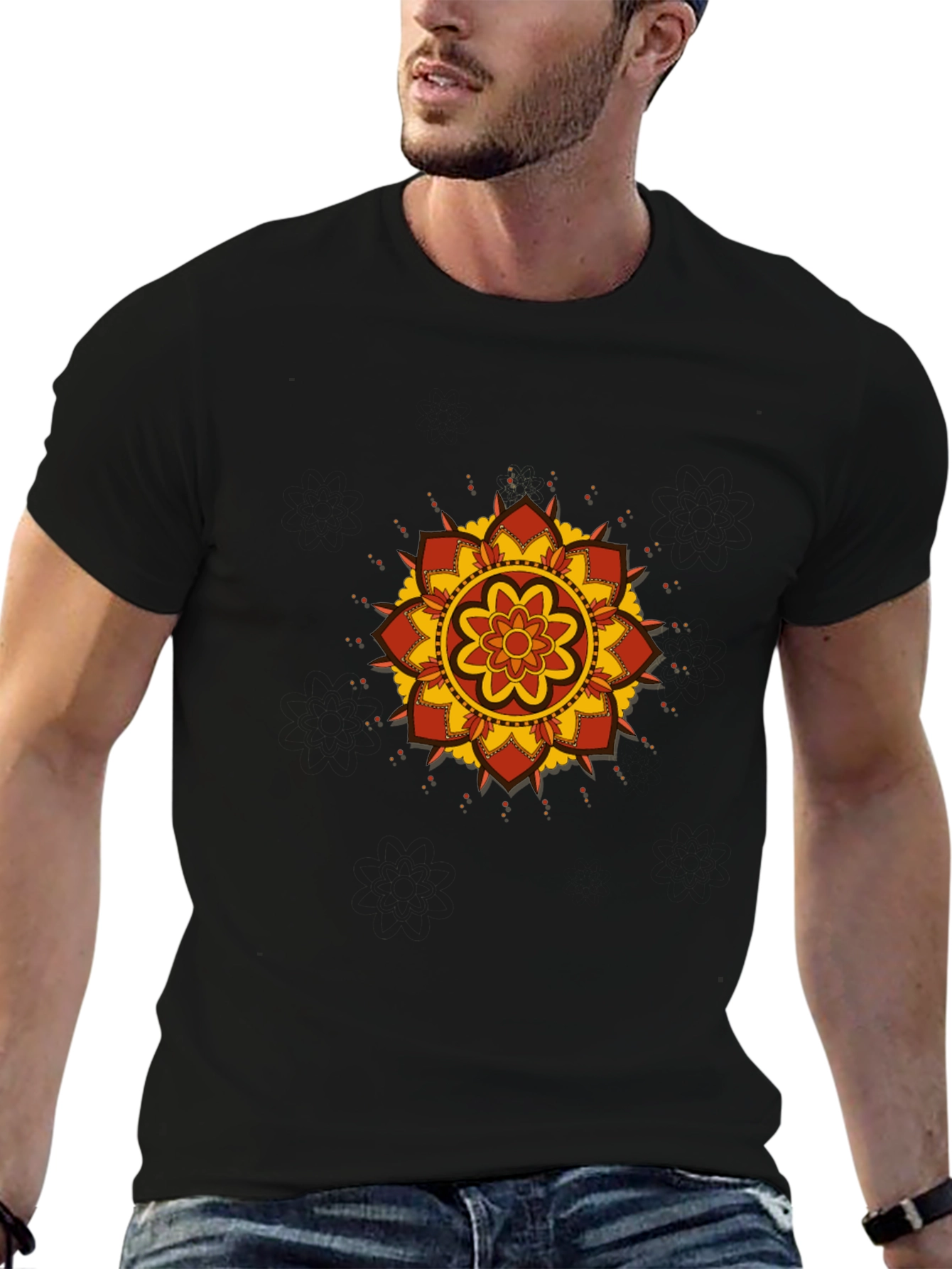 Camiseta Negra con Mandala Floral