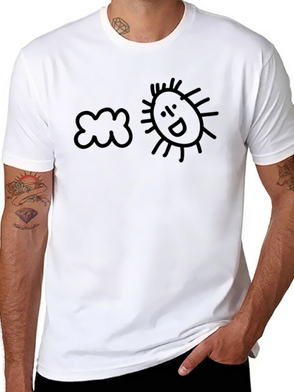 Camiseta Negra Sol y Nube Estilo Doodle