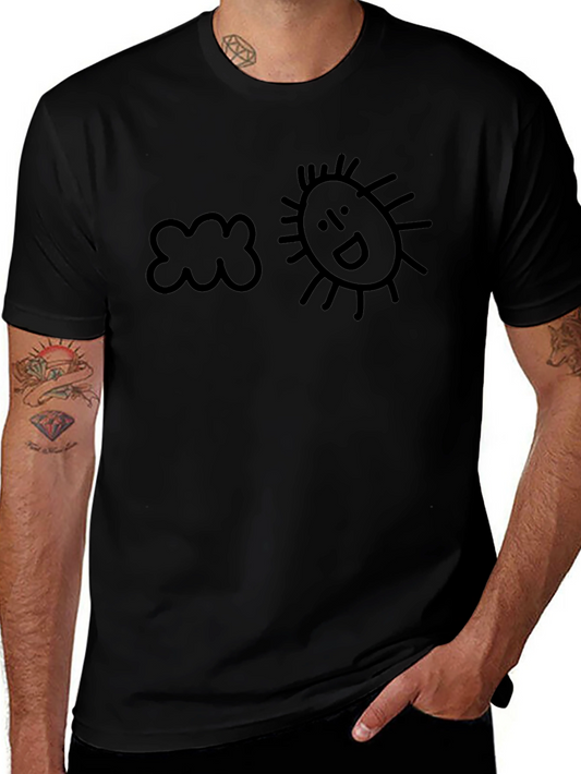 Camiseta Negra Sol y Nube Estilo Doodle