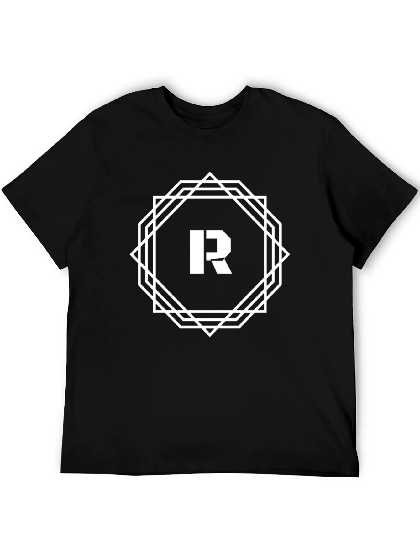 Camiseta Negra Hombre Diseño Geométrico Letra R