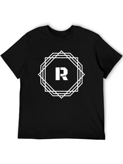 Camiseta Negra Hombre Diseño Geométrico Letra R