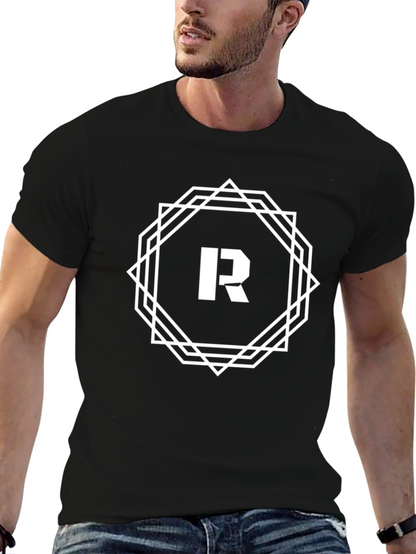 Camiseta Negra Hombre Diseño Geométrico Letra R