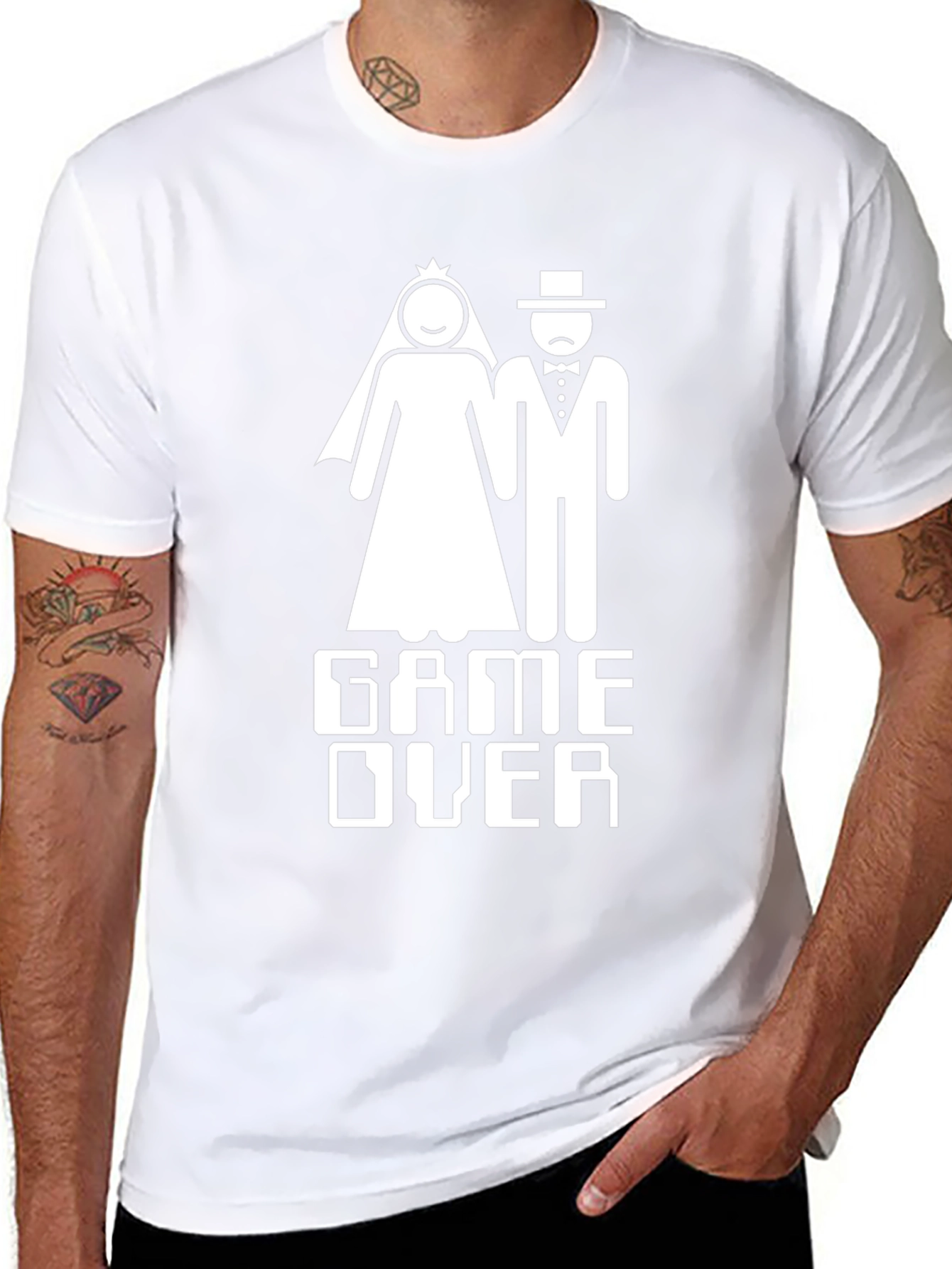 Camiseta Negra Divertida Game Over Boda