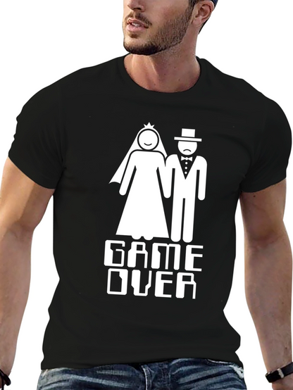 Camiseta Negra Divertida Game Over Boda
