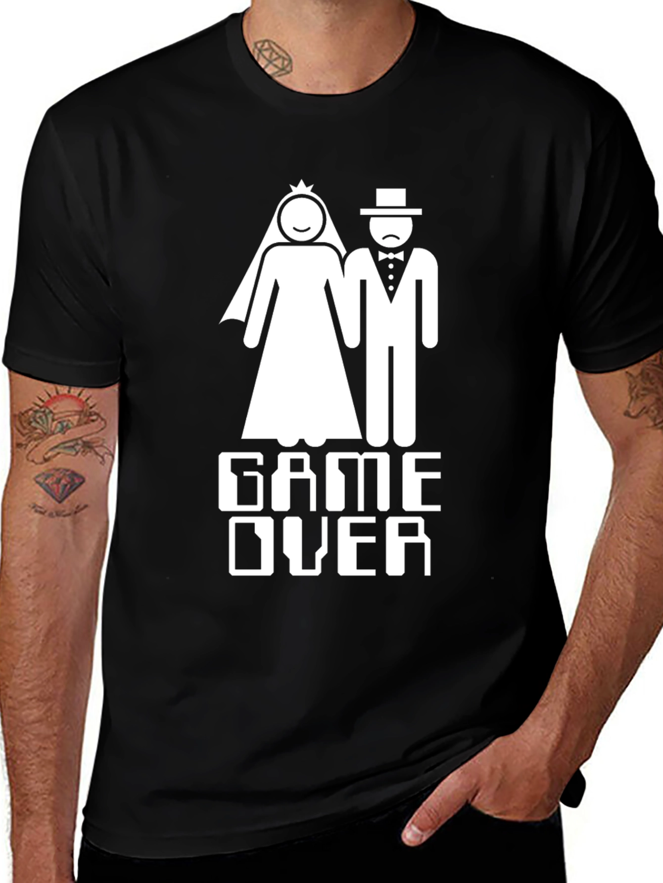 Camiseta Negra Divertida Game Over Boda