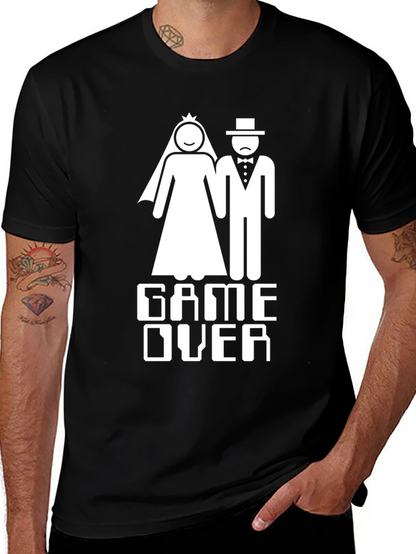 Camiseta Negra Divertida Game Over Boda