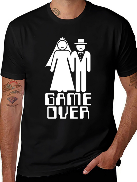 Camiseta Negra Divertida Game Over Boda
