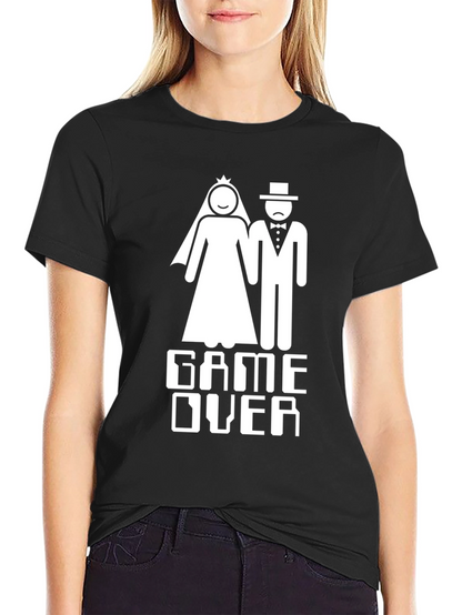 Camiseta Negra Divertida Game Over Boda
