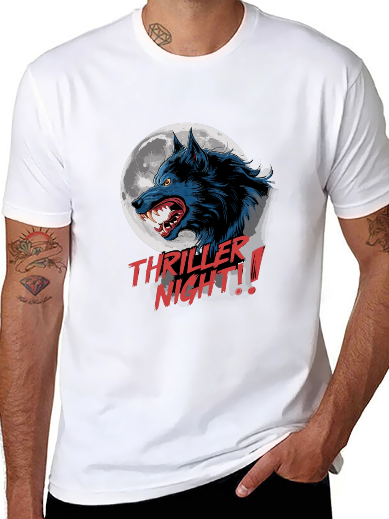 Camiseta Negra Hombre Thriller Night Lobo Aullando