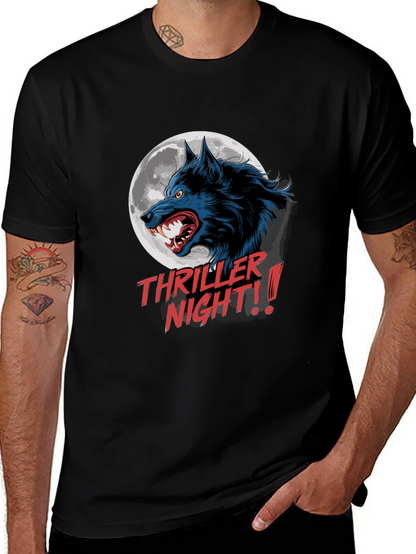 Camiseta Negra Hombre Thriller Night Lobo Aullando