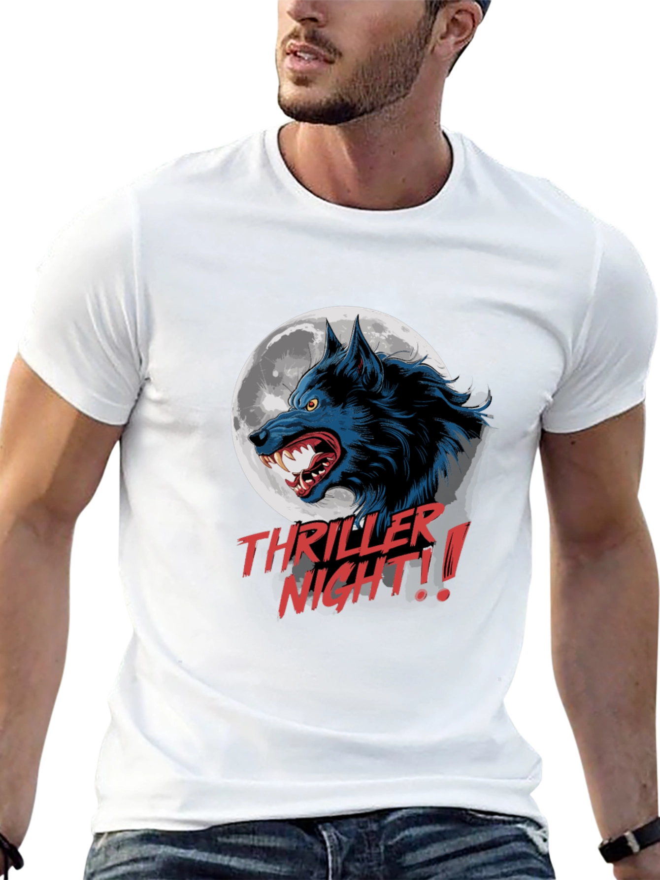 Camiseta Negra Hombre Thriller Night Lobo Aullando