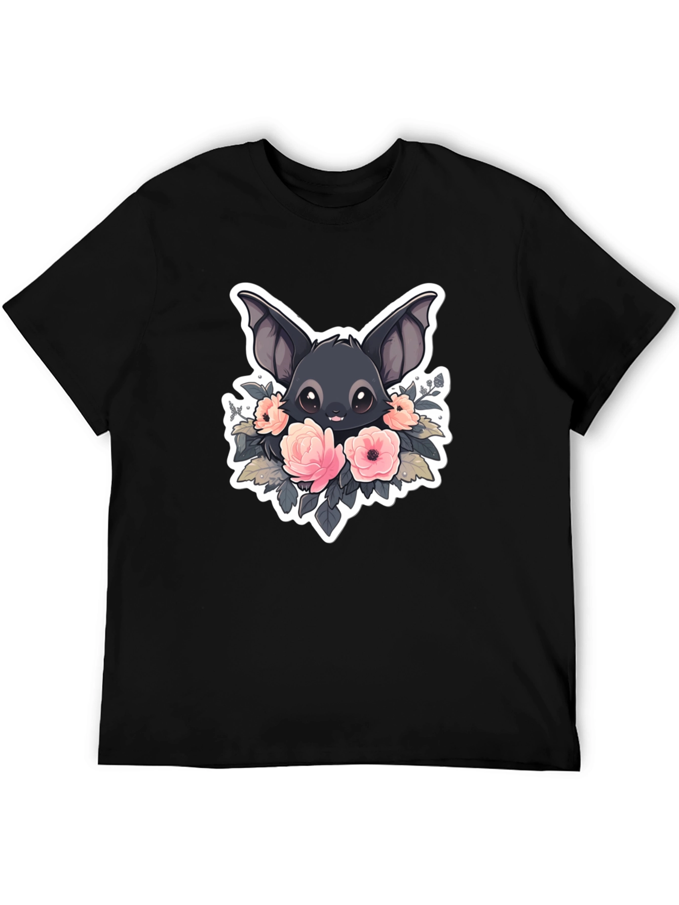 Camiseta Negra con Diseño de Murciélago Floral