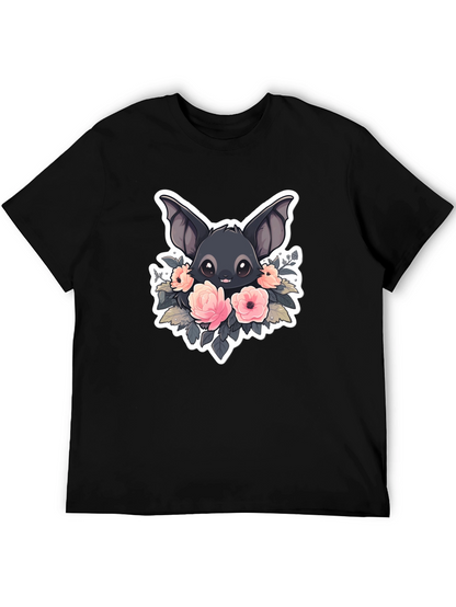 Camiseta Negra con Diseño de Murciélago Floral