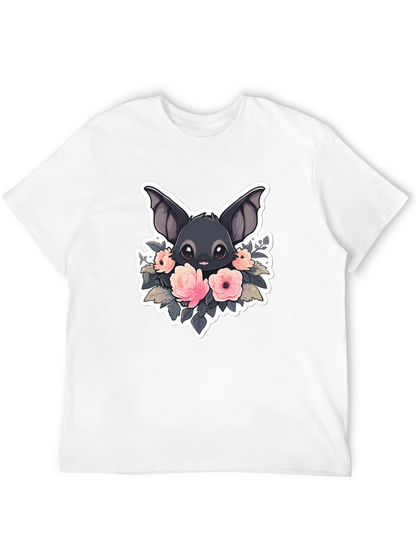 Camiseta Negra con Diseño de Murciélago Floral